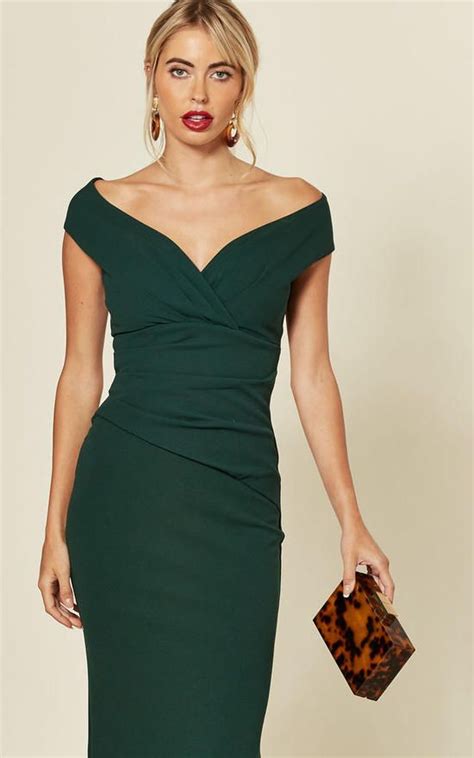 Bardot Pleated Occasion Maxi Dress In Emerald Green Goddiva