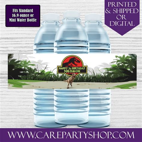 Jurassic Park Water Bottle Labels Custom Water Bottle Dinosaur Etsy