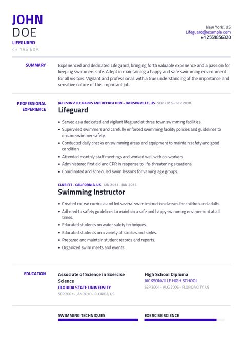 Lifeguard Resume Example With Content Sample Craftmycv