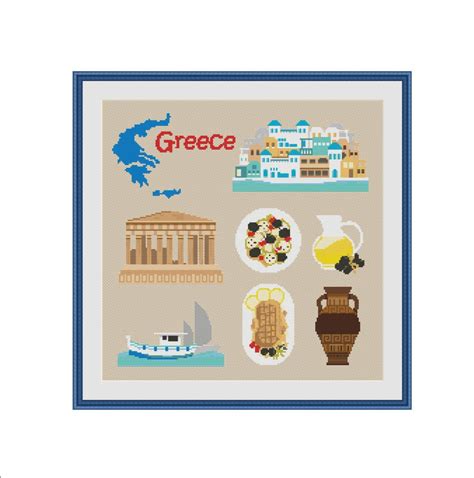 Cross Stitch Pattern Athens Greece Greece Map Parthenon Acropolis