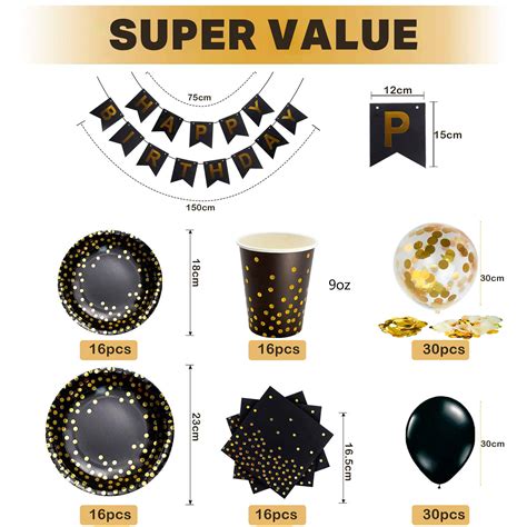 Buy Suneye Black And Gold Party Supplies And Decorations Birthday