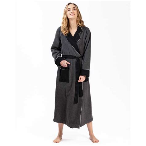 Microfleece And Viscose Jacquard Dressing Gown GABRIELLE Grey Fleck Lingerie Le Chat
