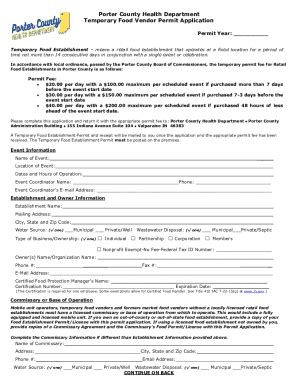 Fillable Online Permit Application For Temporary Food Vendor Fax Email