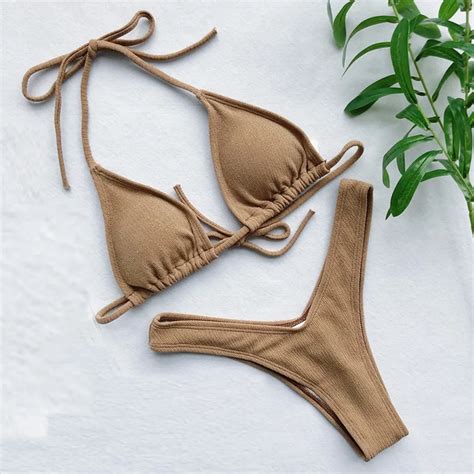 2019 New Bikinis Swimwear Women Sexy Solid Halter Bikini Set High Leg