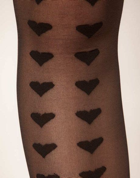 Asos Collection Asos Big Hearts Sheer Tights In Black Lyst