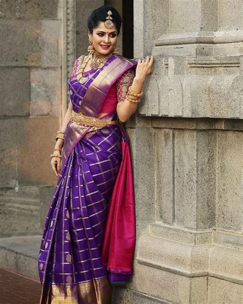 Bridal A Violet And Purple Silk Saree