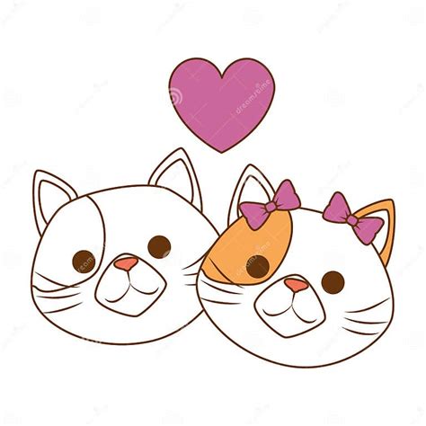 Cute Cats Mascots Head With Hearts Characters Stock Illustration