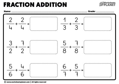 Adding Common Denominator Fractions Worksheets