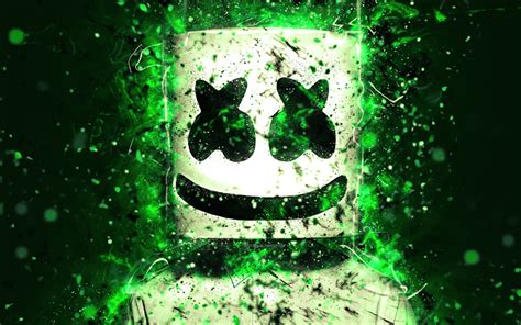 Скачать обои 4k Marshmello Green Neon American Dj Christopher