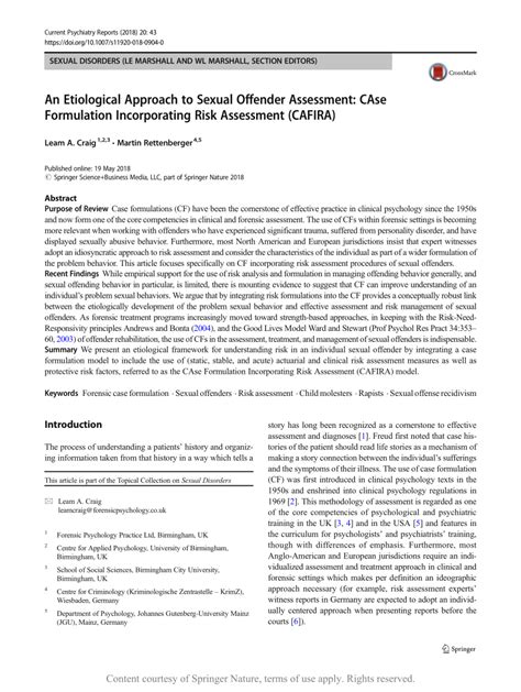 An Etiological Approach To Sexual Offender Assessment Case Formulation