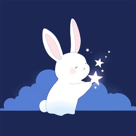 Lindo Conejo De Dibujos Animados Kawaii Alcanzando La Estrella Vector