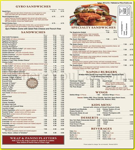 Napoli Menu / Via Napoli Menu The Disney Food Blog : See restaurant menus, reviews, hours ...