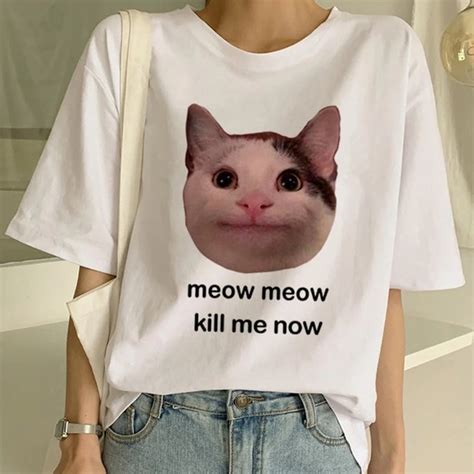 Cute Cat T Shirt Women Casual Funny Cartoon Print T Shirt Casual