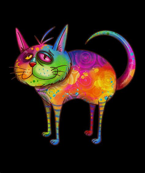 Wonderful rainbow colored cat cartoon style Digital Art by Norman W ...