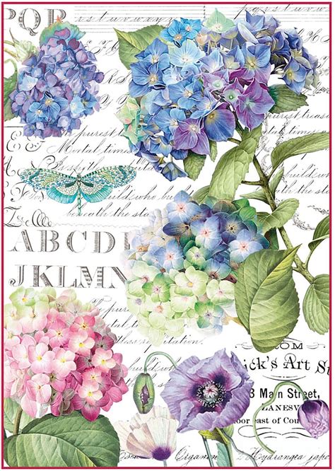 Decoupage Paper Paper Crafts Rice Paper Hydrangea And Dragonfly A4