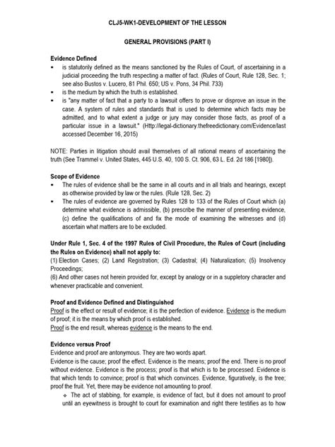 CLJ 5 Evi WK1 | PDF | Evidence (Law) | Evidence