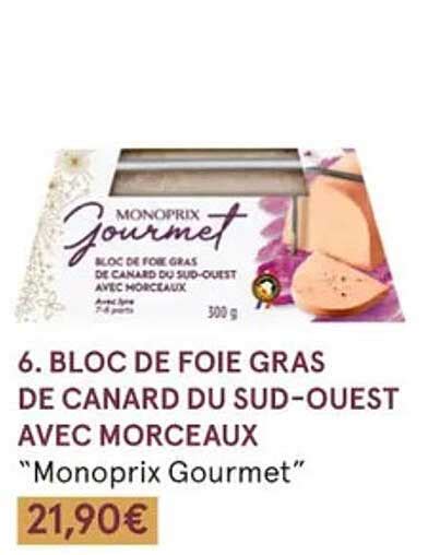 Promo Bloc De Foie Gras De Canard Du Sud Ouest Avec Morceaux Monoprix