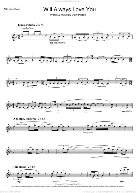 Houston I Will Always Love You Sheet Music For Alto Saxophone Solo