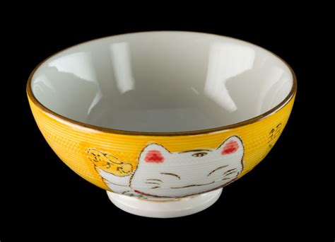 Bol Riz Kawai Pour Chat Japonais Maneki Neko Jaune Cm C Ramique