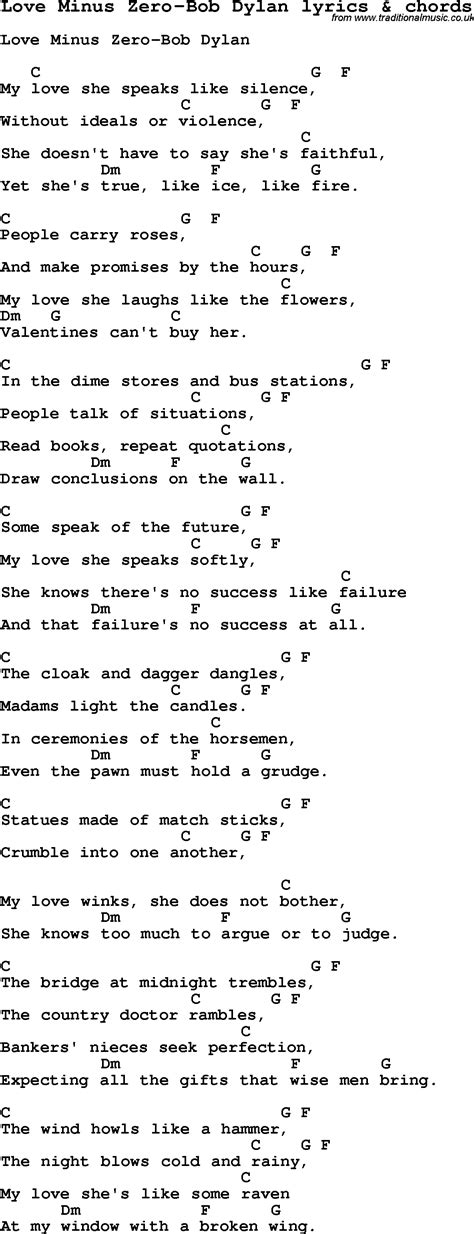 Love Song Lyrics Forlove Minus Zero Bob Dylan With Chords