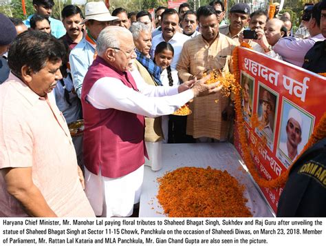 Haryana Chief Minister Mr Manohar Lal Paying Floral Tributes To