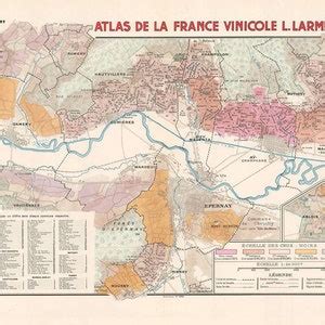 Old Map Of Marne River Valley Champagne Vineyards France Etsy