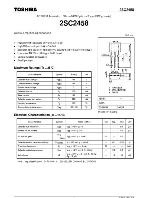 2SC2458 | PDF | Electrical Engineering | Electronics
