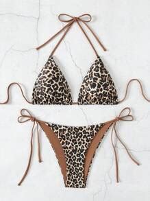 Swim SXY Pcs Set Women S Sexy Random Leopard Print Spaghetti Strap Backless Side Tie Bikini Set