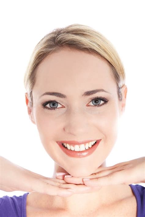 Portrait Of Smiling Blonde Woman On White Stock Image Image Of