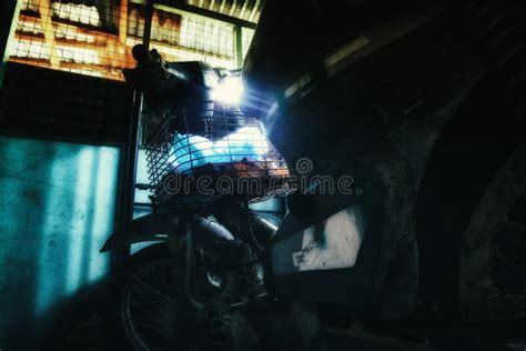 Rusty Old Motorcycle Under Low Light Noise Grain And Light Effect