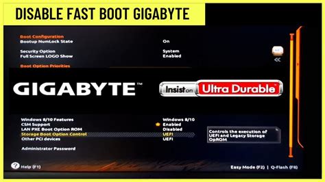 How To Disable Fast Boot In Bios Gigabyte Youtube