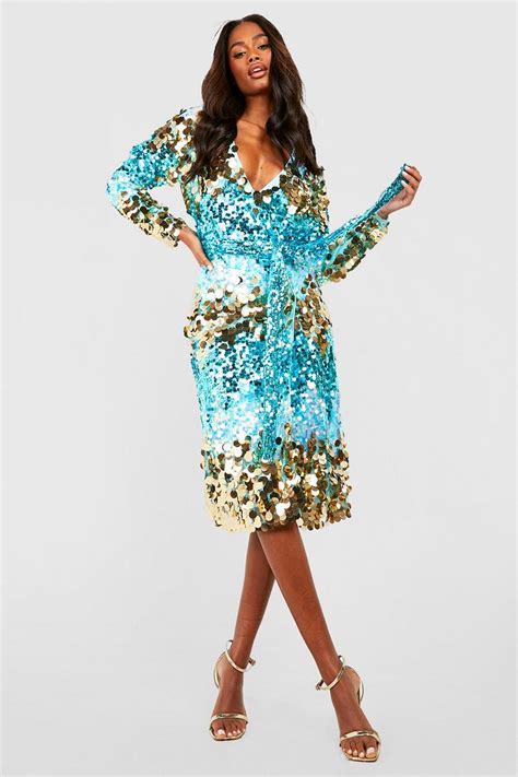 Sequin Ombre Wrap Midi Party Dress Boohoo Usa