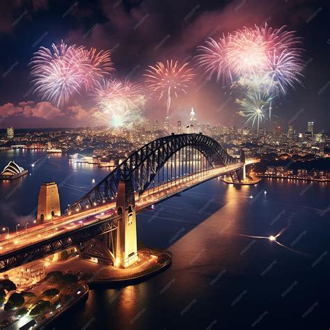 Premium Photo | Fireworks over sydney harbour bridge and sydney harbour ...