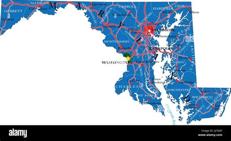 Mapa Detallado Del Estado De Maryland En Formato Vectorial Con