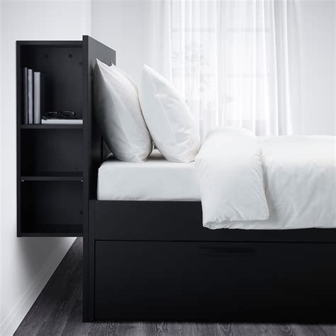 Brimnes Bed Frame With Storage And Headboard Blackluröy Queen Ikea