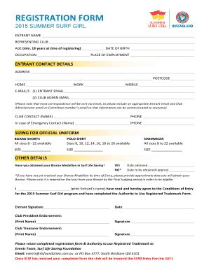 Fillable Online Lifesaving Registration Form Surf Life