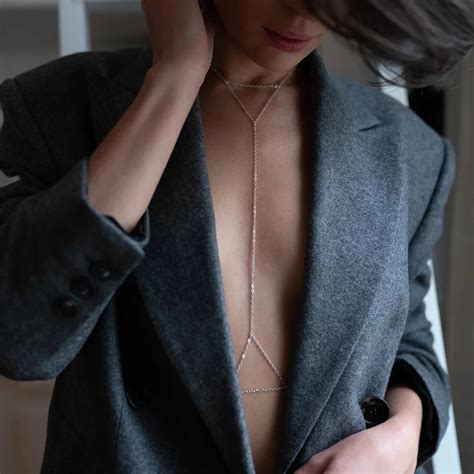 Stonefans Sexy Geometric Bra Chain Chest Bikini Intimate Lingerie Simple Design Rave Top Metal