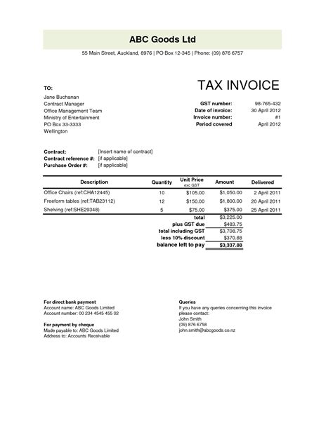 Tax Invoice Template Nz Invoice Example