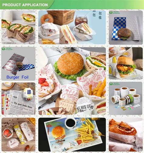 Custom Fast Food Hamburger Packaging Waxed Paper Food Wrapping Paper Printed Greaseproof Paper