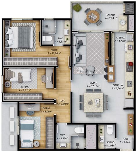 Planta Baixa Apartamento Quartos Medidas Librain