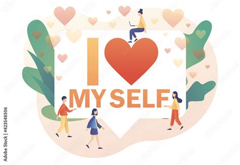 Vecteur Stock I Love Myself Big Text Tiny People Expressing Self