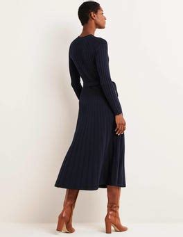 Rib Detail Knitted Midi Dress Navy Boden Us