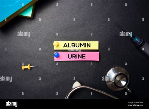 Albumin Urine Text On Sticky Notes Top View Isolated On Black