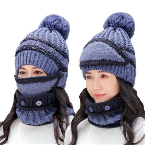 Bingyuanhaoxuan 3 In 1 Warm Thick Knitted Beanie Hat Scarf And Mask Set