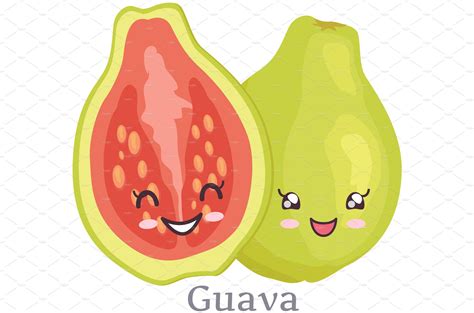 Cute Guava Sticker Kawaii Character Food Illustrations ~ Creative Market