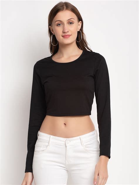 Buy Door74 Black Solid Crop Top Tops For Women 13762284 Myntra