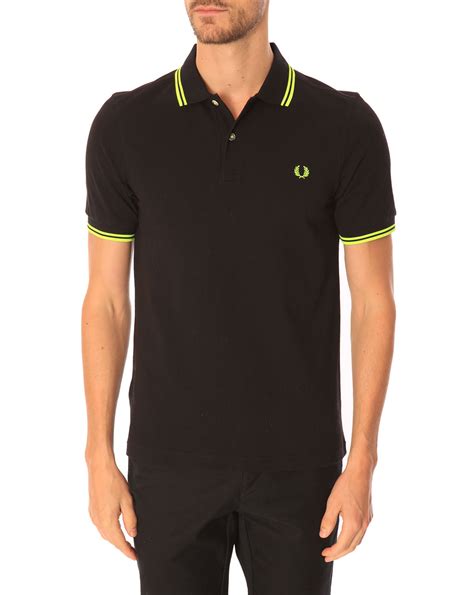 Fred Perry Slim Fit Black Polo Shirt With Contrasting Neon Yellow In Black For Men Lyst