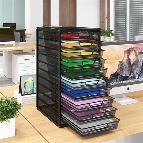 Natwind Mesh Desk Organizer With 10 Tier Sliding Drawers Paper Sorter