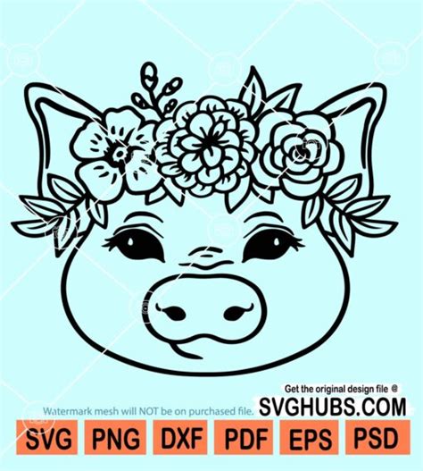 Pig With Flower Crown SVG Pig With Flowers Svg Floral Pig Svg Pig