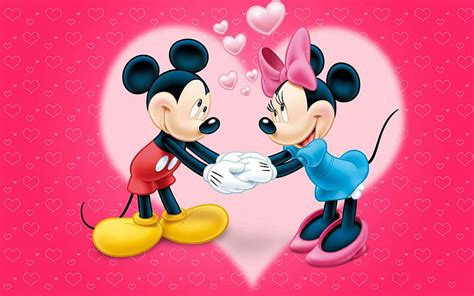 Mickey Dan Minnie Mouse Cinta Pasangan Kartun Merah Dengan Hati Untuk